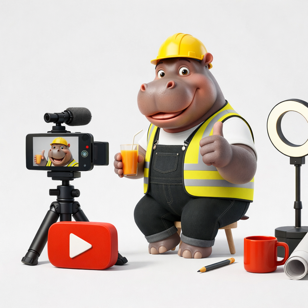 Ippopotamo operaio Wippo che carica un video su YouTube