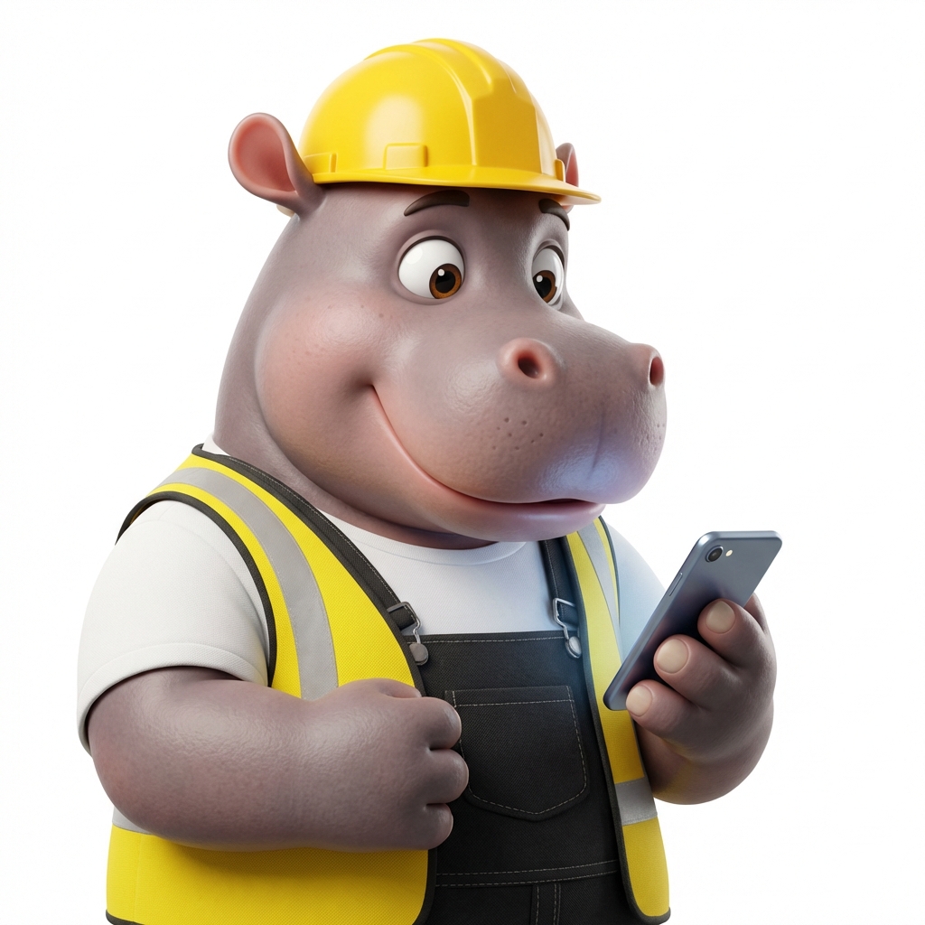Hippo Surprised Worker 3D